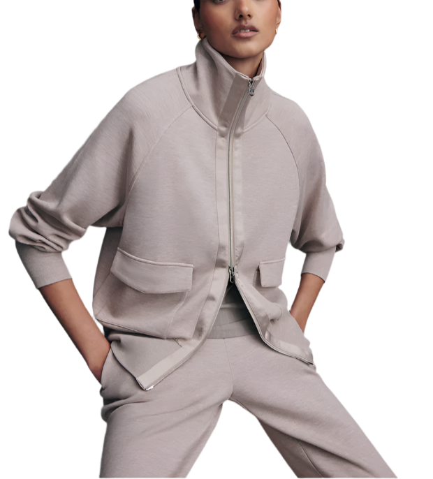 Introducing the Roxbury. A sateen-trimmed zip-through sweat in our DoubleSoft® fabric that pairs perfectly with shorts, pants and activewear.