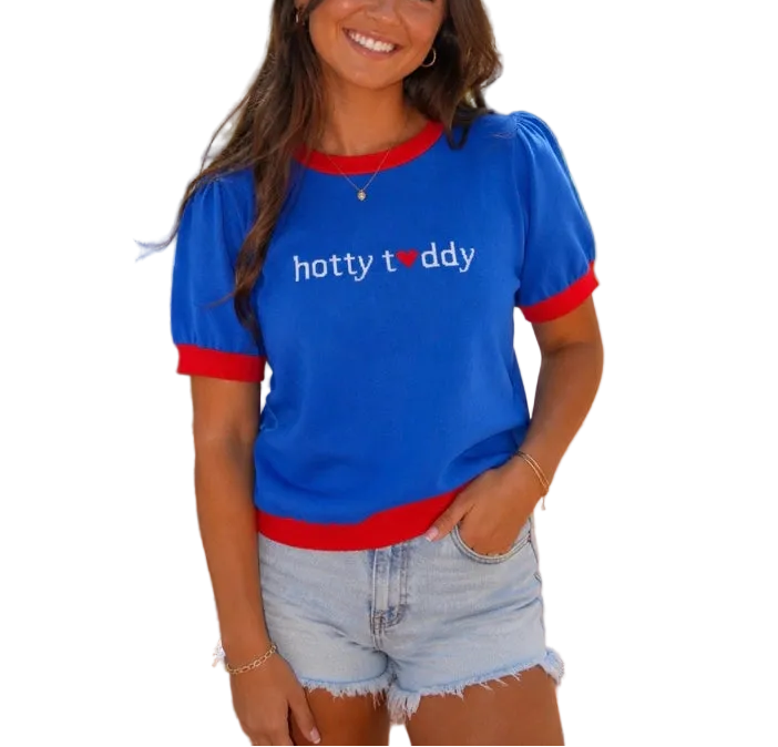 Show your Rebel spirit in elevated style in our Hotty Toddy short sleeve crew neck sweater. Featuring the iconic "Hotty Toddy" spirit, this sweater is designed for tailgates, fall Saturdays and wherever your Ole Miss pride takes you. Pair it with denim, skirts or your favorite game day accessories for a classic Rebel look! Proud to be officially licensed.