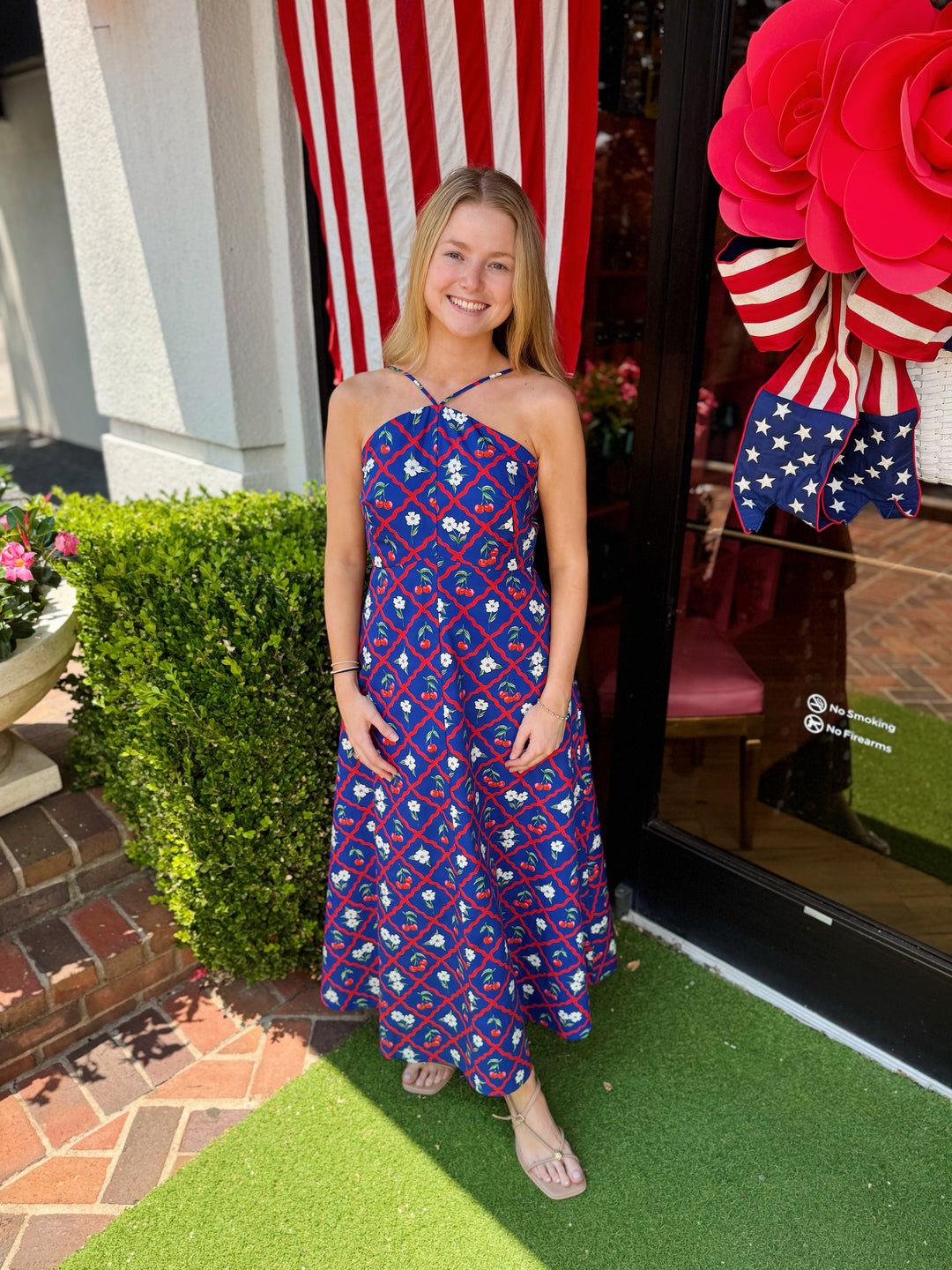 Karin Dress in Navy Cherry By Alden Adair