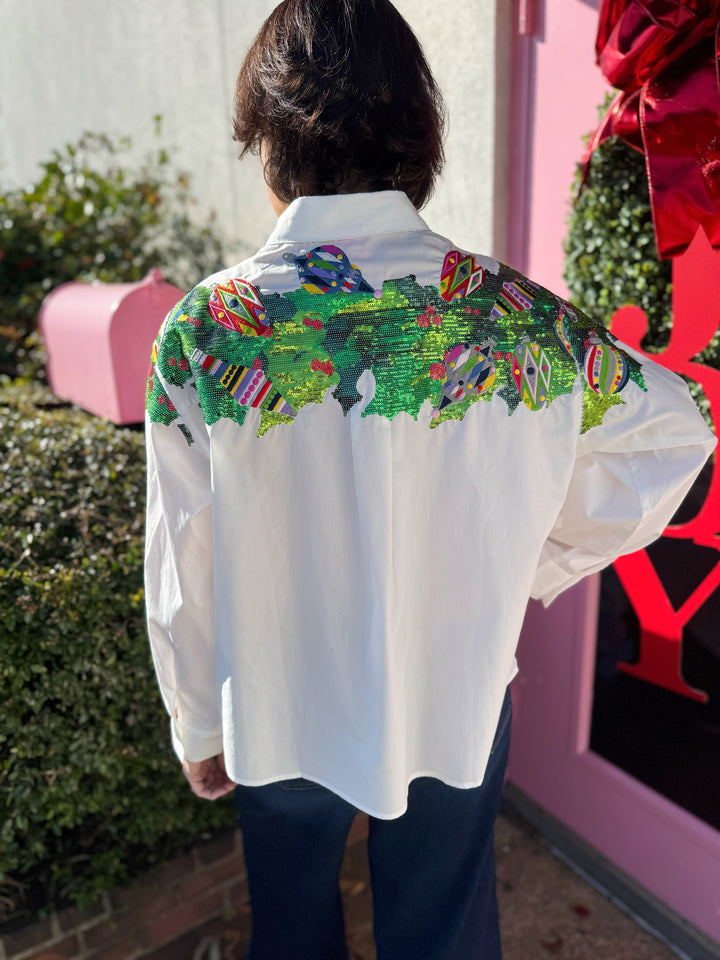 Metallic Wreath Cotton Button Up Top