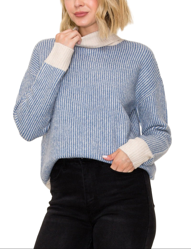 Stay cozy and chic with the Jessica 2 Tone Ribbed Turtleneck Sweater! Its playful blend of two tones adds a fun twist to your fall wardrobe, while the ribbed texture ensures a flattering fit that keeps you warm. Perfect for layering or wearing solo, this sweater brings a splash of style to any casual outing.