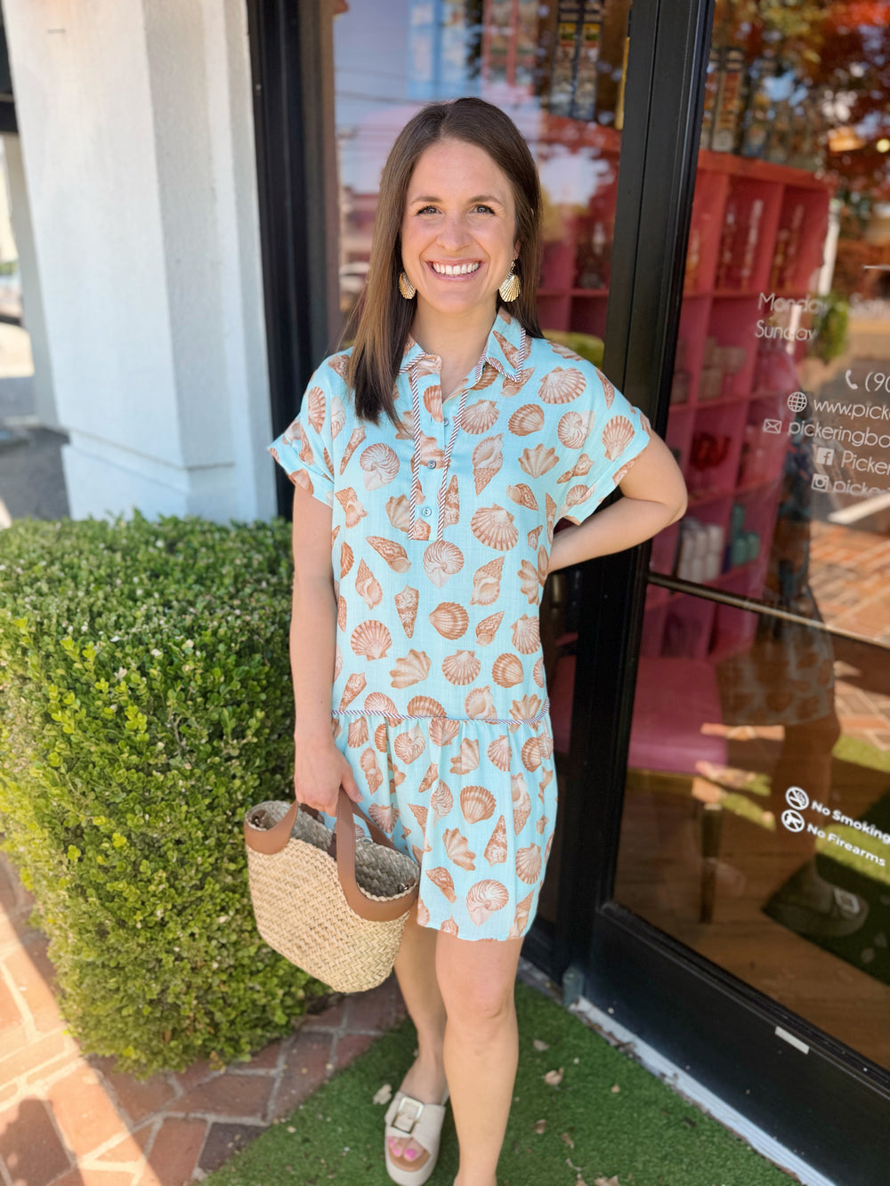 Sharon Shell Print Dress in Seafoam - Pickering Boxwood