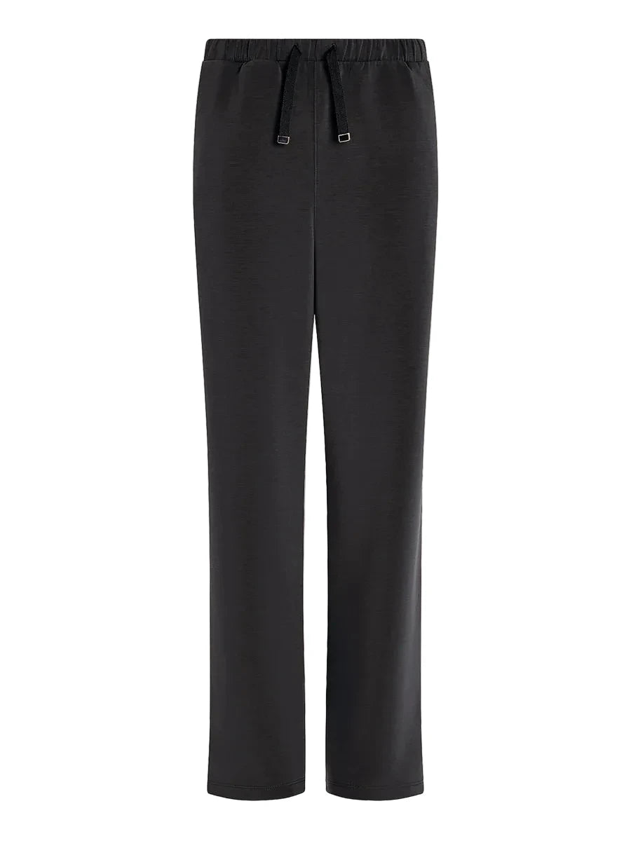 Black wide-leg sweatpants with an elastic waistband and drawstring, shown flat against a light gray background.