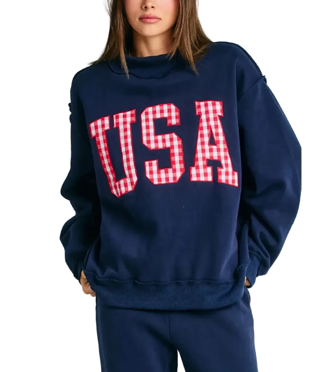 Gingham USA Mock Neck Sweatshirt