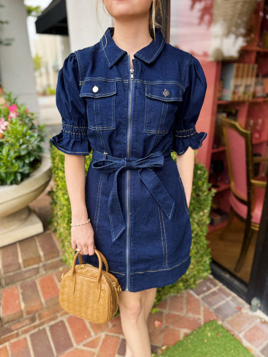 Denim Front Zip Mini Dress