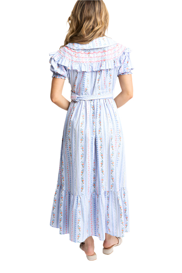 French Floral Belted Maxi Dress