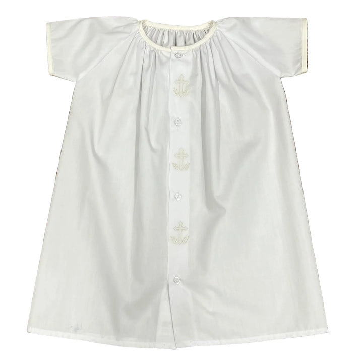 White Day Gown with Cross Embroidery by Auraluz