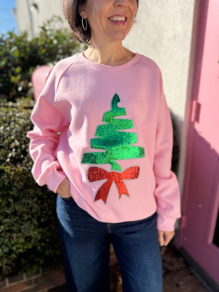 Sequin Christmas Tree & Bow Sweatshirt