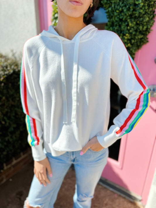 Multi Stripe Hoodie Sweater in White