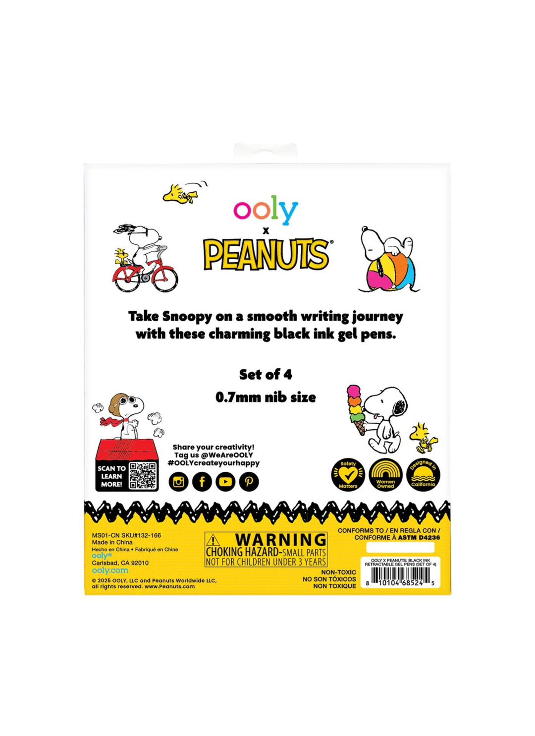 OOLY x Peanuts Black Ink Retractable Gel Pens
