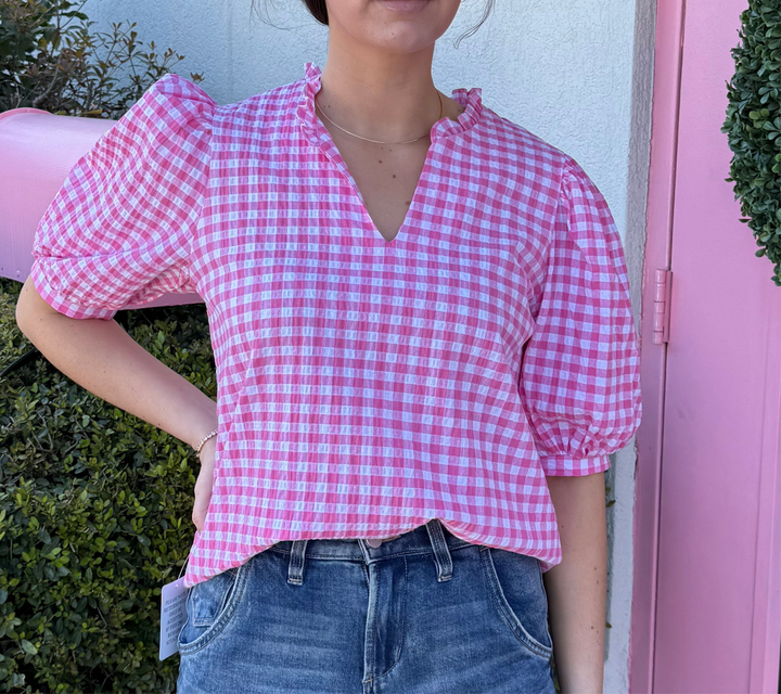 Bernadette Top with Pink Gingham