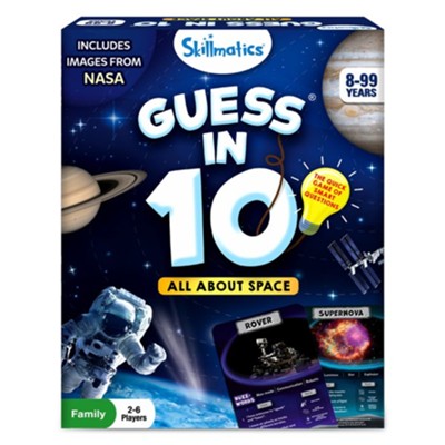 Guess in 10 All About Space from Skillmatic
Divide yourselves into teams, or play one on one. Ask up to 10 questions to guess what's on the game card! Is it a planet? Does it emit its own light? Think hard, ask intelligent questions, use your clue cards wisely, and be the first player to collect 7 game cards to win! Recommended for ages 8 years and older.

Includes:

Family Game Night Favorite
300+ Fun Facts about Space
Co-designed by Educators & Play Experts
Skills Learned:

Communication
Decision Making
