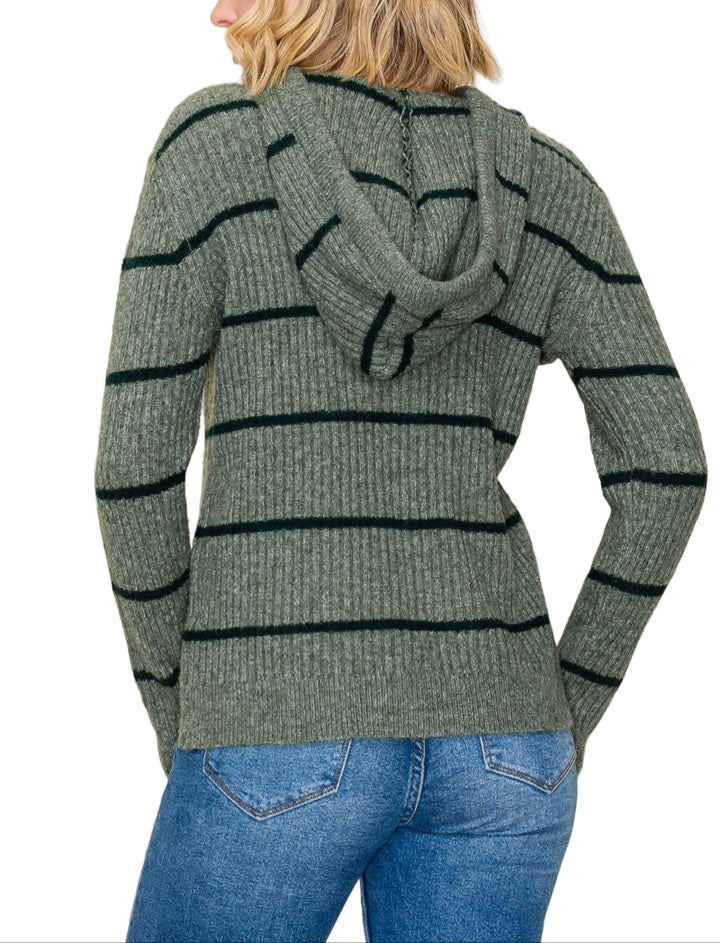 Stay cozy and cute in the Rachel Striped Hoodie Sweater. Its playful stripes and adjustable drawstring neck add a fun twist to your casual look while keeping you warm. Perfect for laid-back days or layering up for chilly adventures.