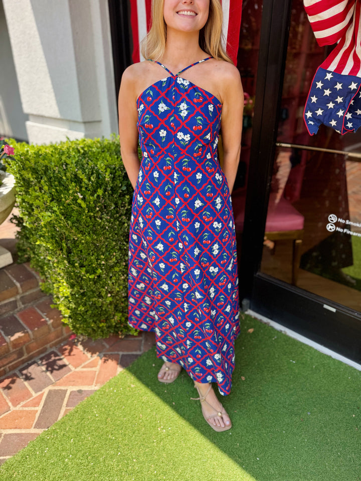 Karin Dress in Navy Cherry By Alden Adair