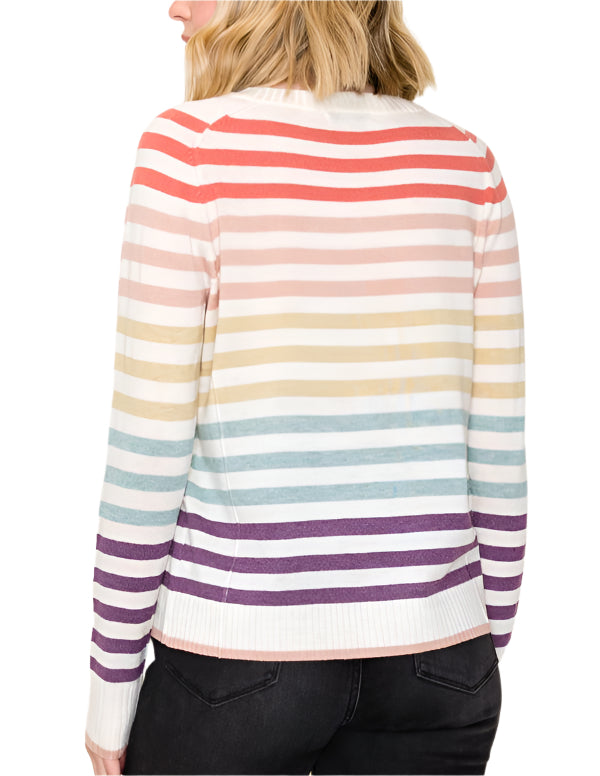 Add a splash of fun to your wardrobe with the Abbey Multi Striped Crew Neck! This lively top features colorful stripes that brighten any day, while its comfy crew neck keeps things cozy and casual.&nbsp;