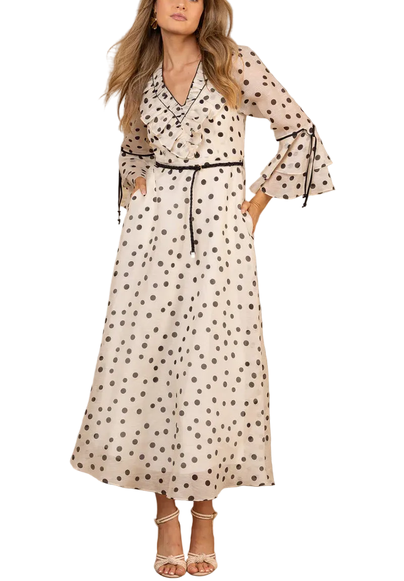 Twirl into elegance with the Aiyana Organza Maxi Dress, where ethereal silk organza meets whimsical charm. This stunning floor-length gown features a delicate ruffle and piping detail at the neckline, adding a touch of playful sophistication. Perfect for special occasions, garden parties, or whenever you want to feel like the most graceful version of yourself. The luxurious fabric drapes beautifully, creating movement with every step.