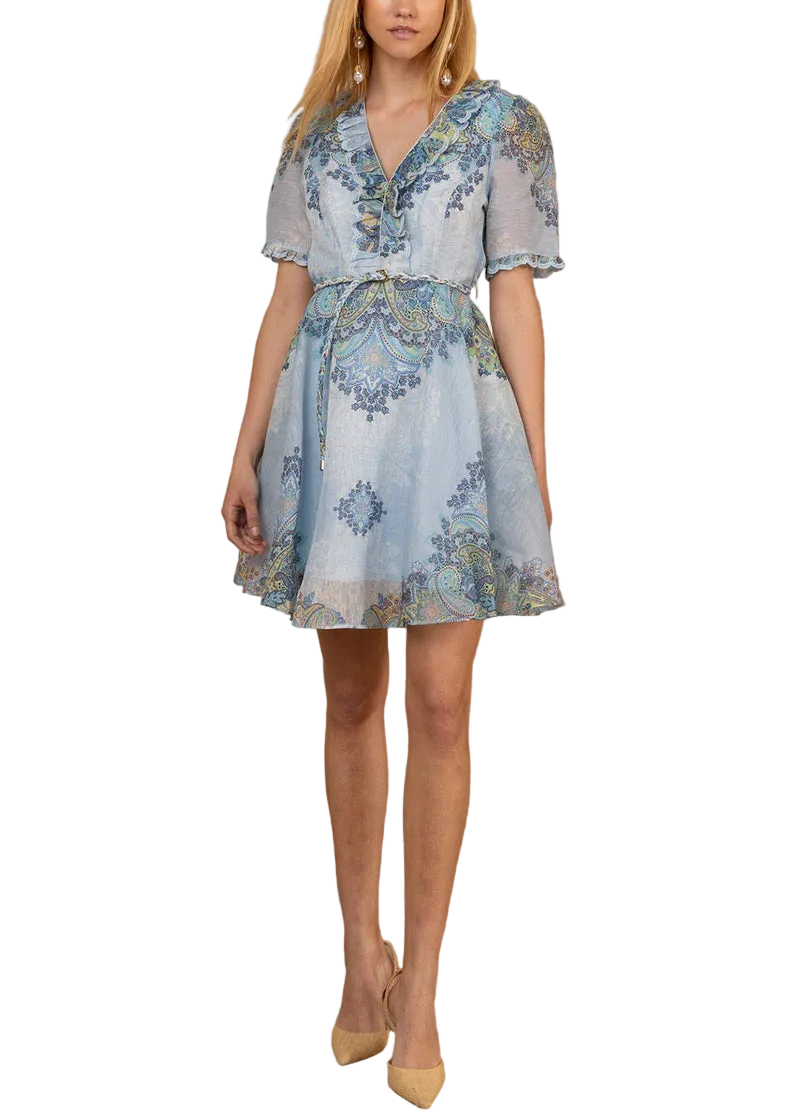 The Micah Organza Dress brings effortless charm to your warm-weather wardrobe. Crafted from a luxurious silk and linen blend, this short-sleeved style features delicate embroidered details and a playful ruffled trim that adds movement and personality. Perfect for casual outings or dressed-up occasions, the breezy fabric keeps you cool while the intricate embroidery elevates your look. A versatile piece that transitions seamlessly from day to night.