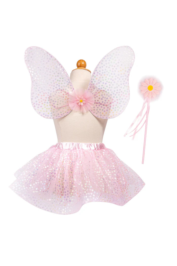 Say hello to sunshine, sparkles, and endless imagination with our Crazy for Daisies Tutu, Wand & Wing Set, the ultimate outfit for little daydreamers who love to twirl, play, and sprinkle a bit of magic everywhere they go!

The fluffy pink tutu is covered in iridescent daisy details that shimmer and dance with each spin. Matching butterfly-shaped wings are sheer, sparkly, and feature the same enchanting daisies including one special bloom right where the wings meet in the center.