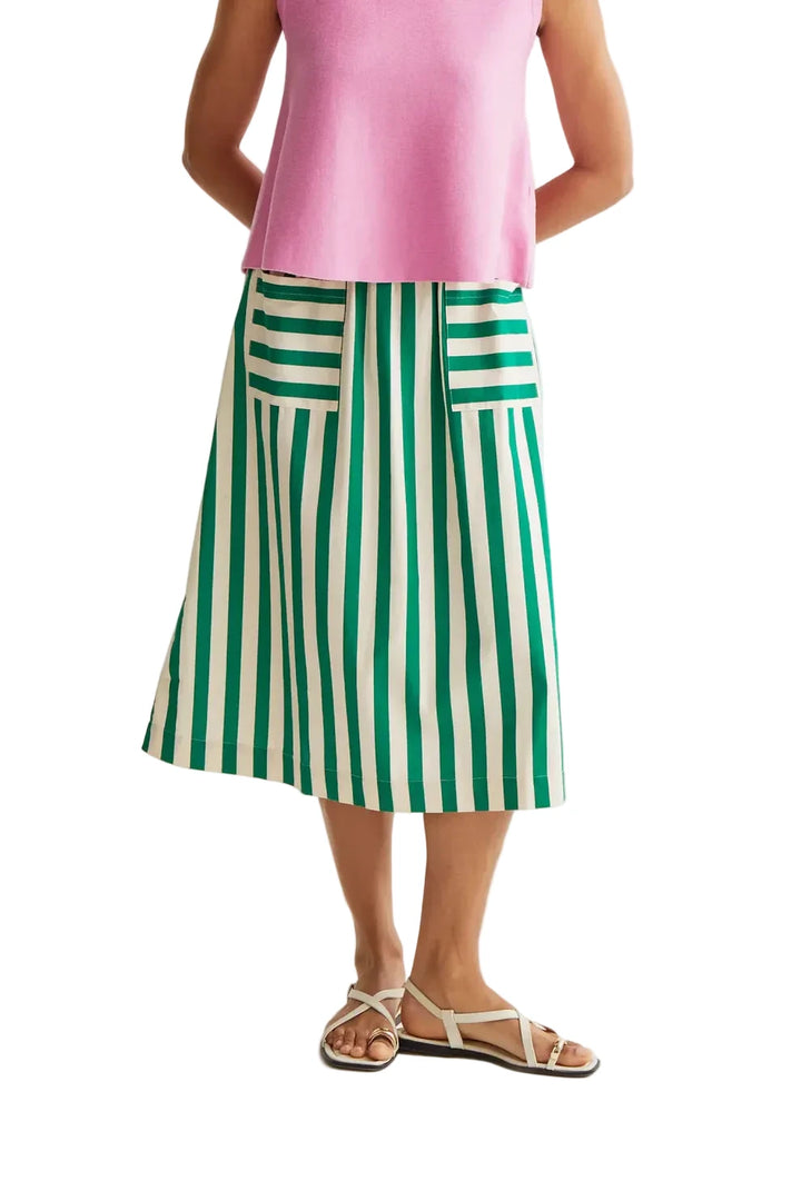 Bamboo Green Stripe Midi Skirt