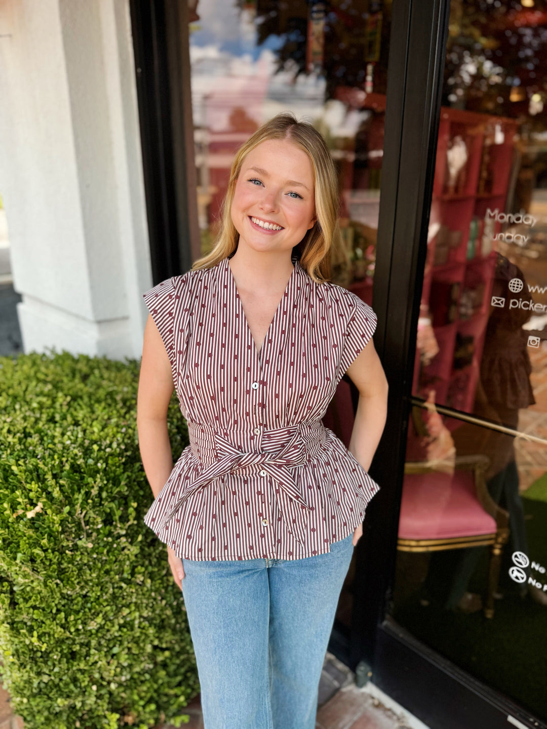 Zoe Stripe Print V-Neck Top