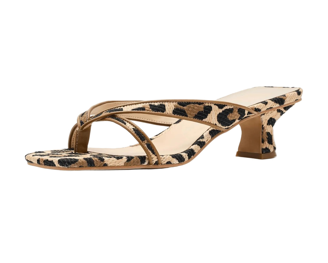 Brevel Heels in Leopard Raffia - Pickering Boxwood