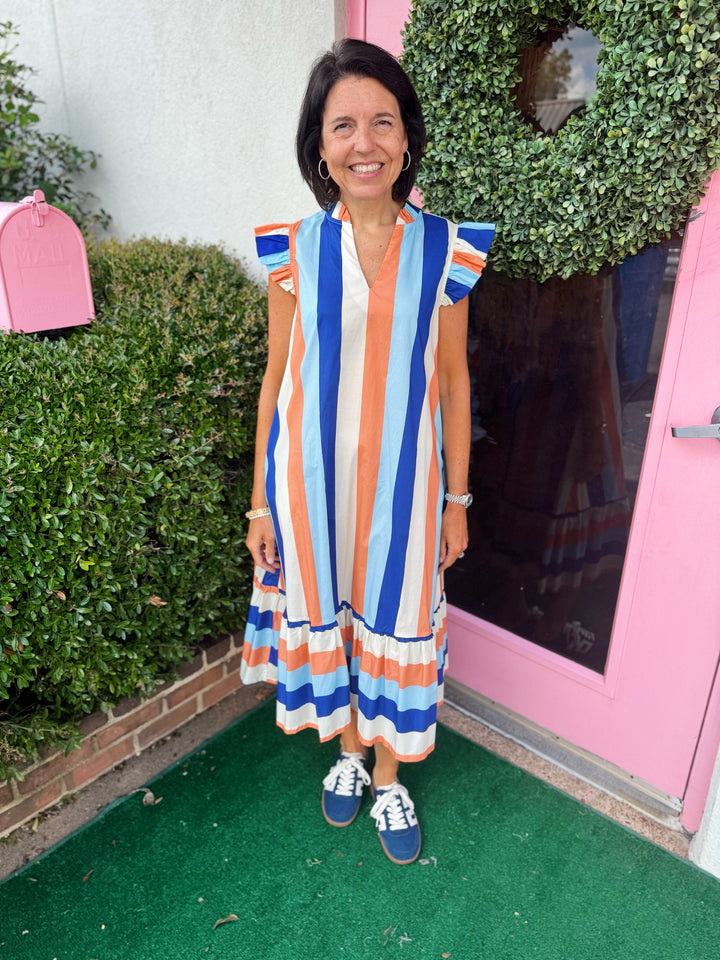 Flutter Sleeve Stripe Dress