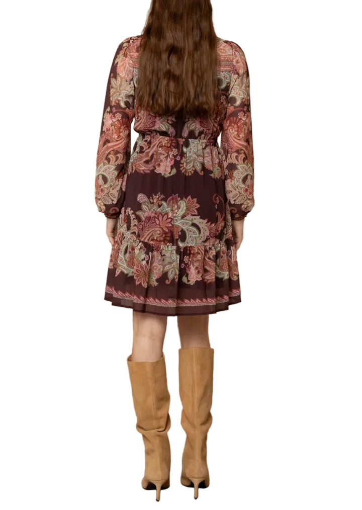 Isolde Long Sleeve Short Dress in Wine Multi
