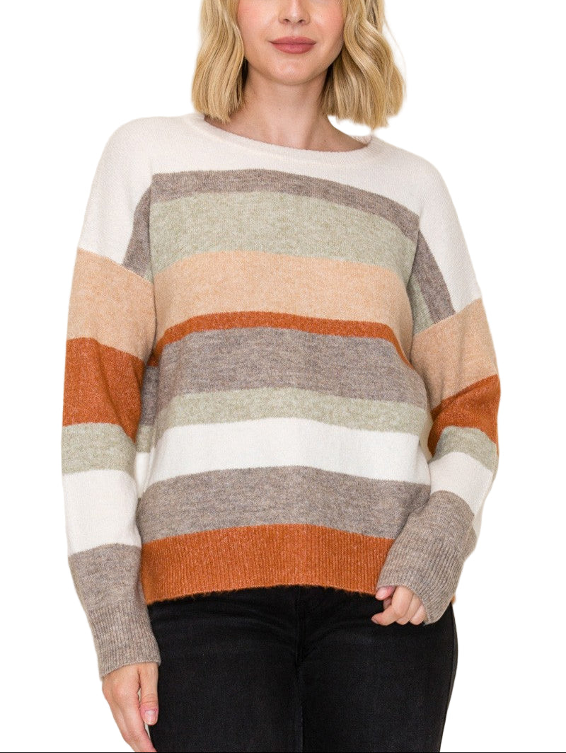 Add a splash of fun to your wardrobe with the Connie Multi Color Sweater. This cozy crew neck combines vibrant hues for a playful look that brightens up any outfit. Perfect for chilly days, it keeps you comfy while adding a cheerful twist to your style.