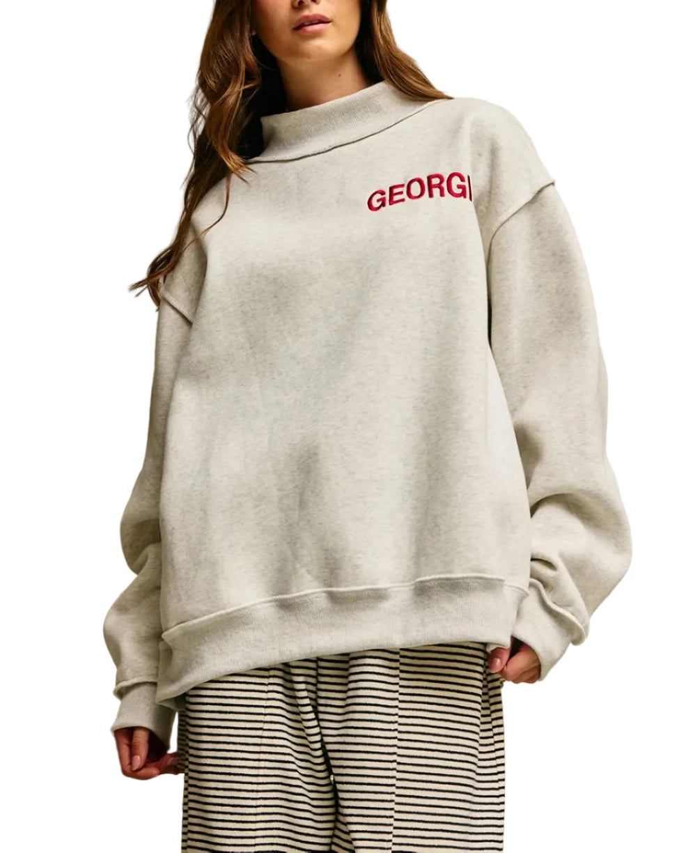 College Embroidered Mock Neck Sweatshirt