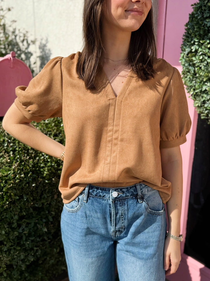 Kayla Puff Sleeve Suede Top
