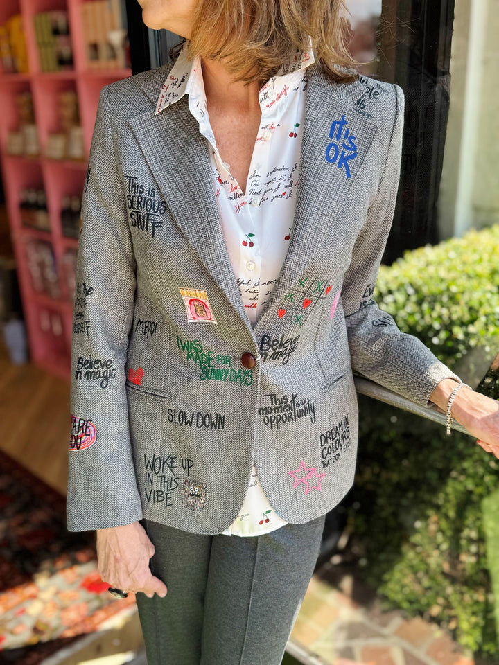 Grey Herringbone Blazer Graffti