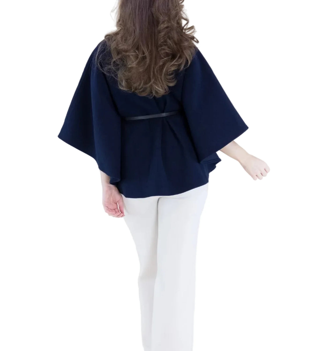 Funnel Neck Faux Leather Belt Cape