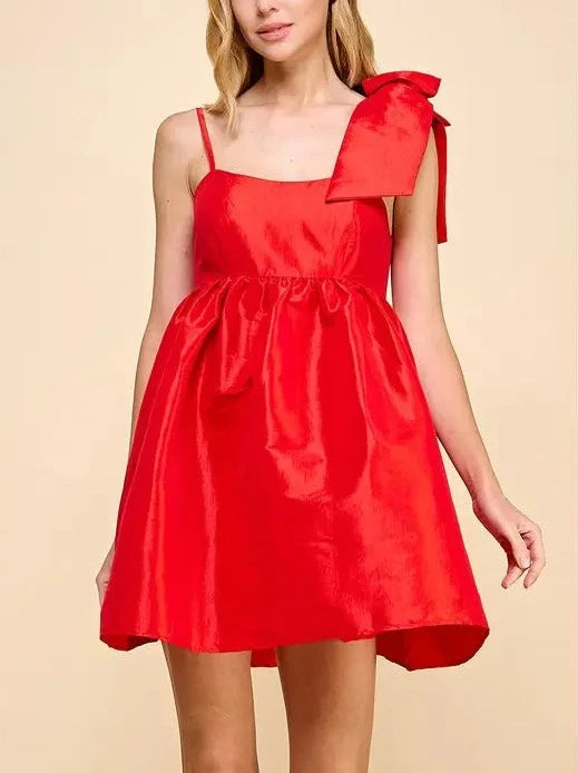 Sarah Mini Dress, TCEC red mini dress with detachable bow