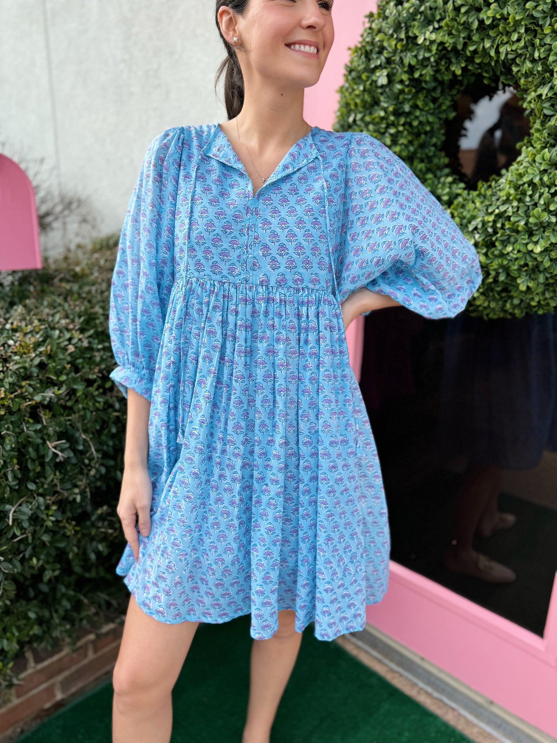 Clover Mini Dress in Blue Lagoon by Clara the Label