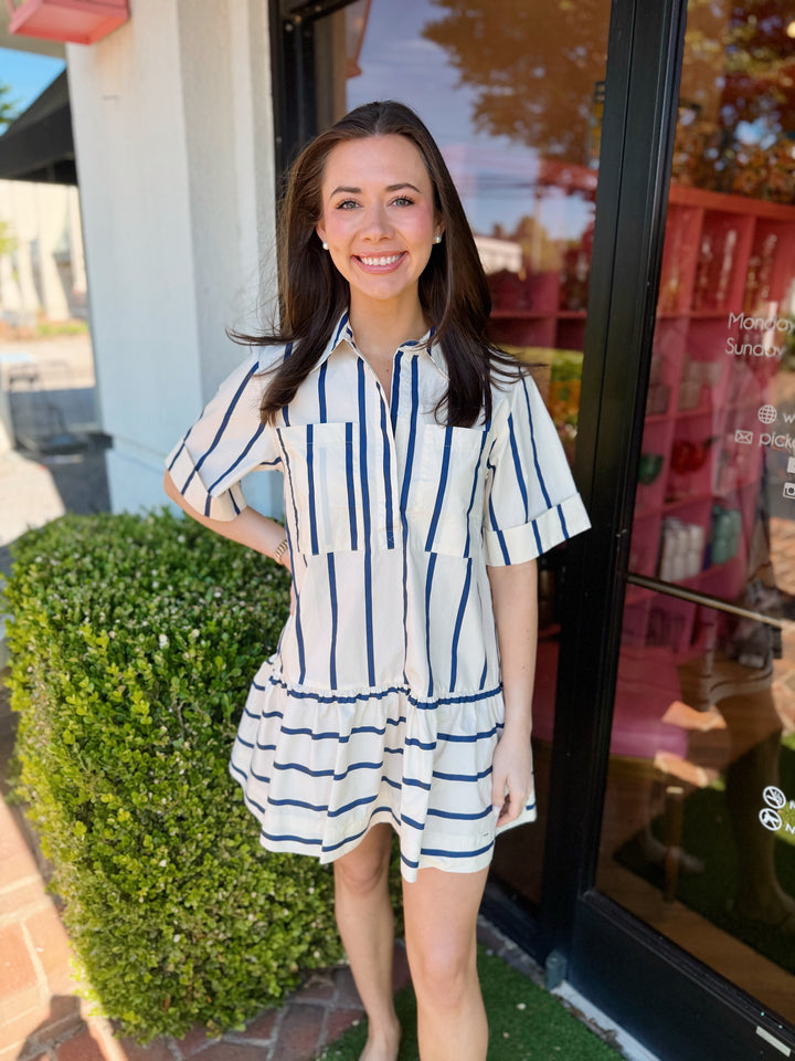 Hailey Stripe Dress - Pickering Boxwood