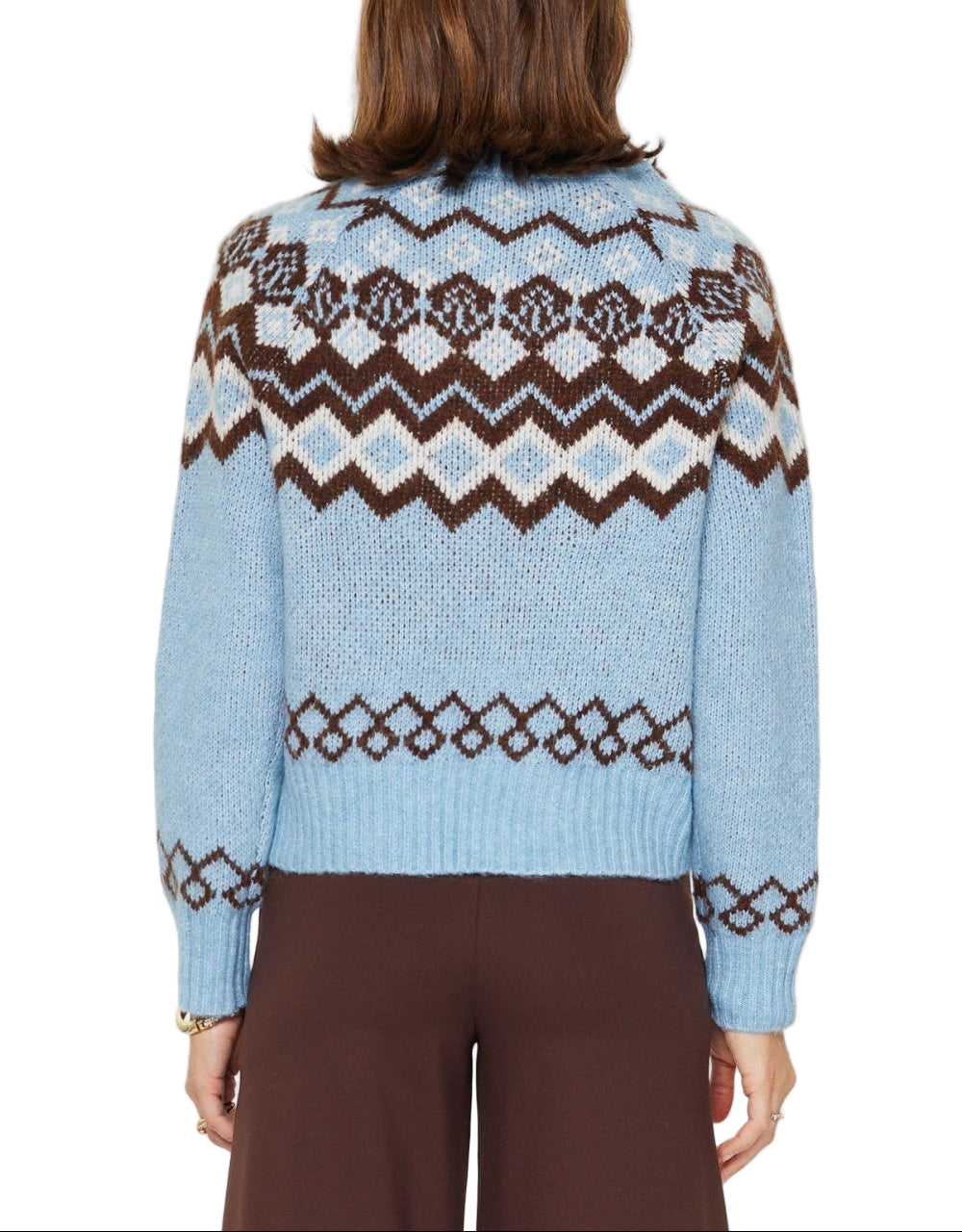 Cozy up in timeless style with the Lane Fair Isle Sweater, featuring a charming geometric pattern in soothing smoke blue tones. This classic knit blends traditional fair isle craftsmanship with modern comfort, making it perfect for layering through crisp autumn days or standing solo when temperatures drop. The intricate multi-color design adds visual interest to any outfit, while the soft, breathable fabric keeps you feeling great all day long. 