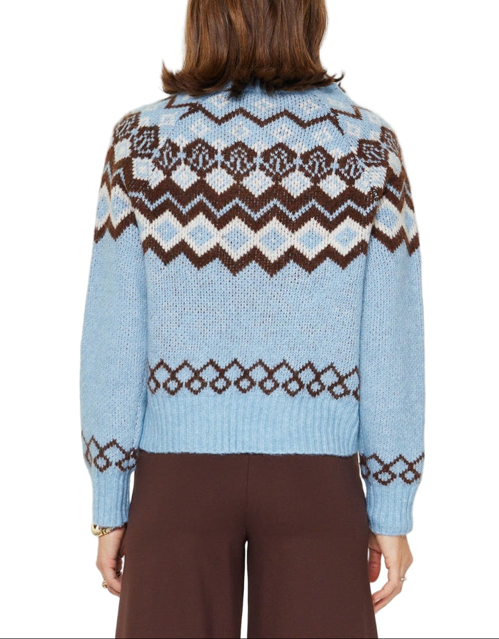 Cozy up in timeless style with the Lane Fair Isle Sweater, featuring a charming geometric pattern in soothing smoke blue tones. This classic knit blends traditional fair isle craftsmanship with modern comfort, making it perfect for layering through crisp autumn days or standing solo when temperatures drop. The intricate multi-color design adds visual interest to any outfit, while the soft, breathable fabric keeps you feeling great all day long. 