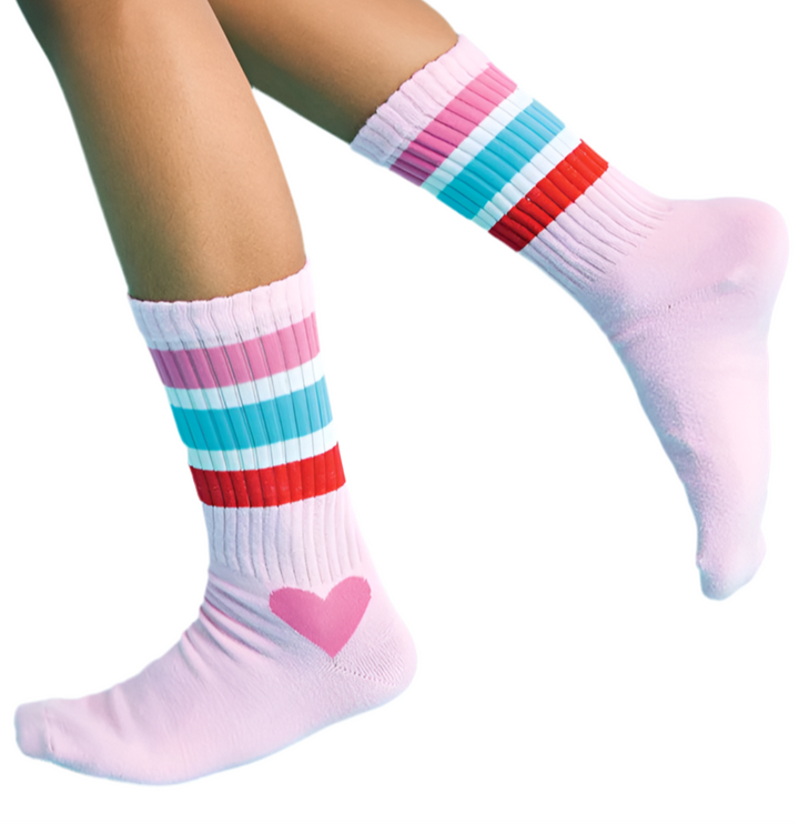 Pink sock stripes and heart detail 