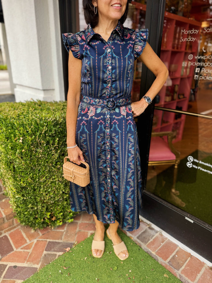 Karly Ruffled Sleeve Shirt Midi Dress