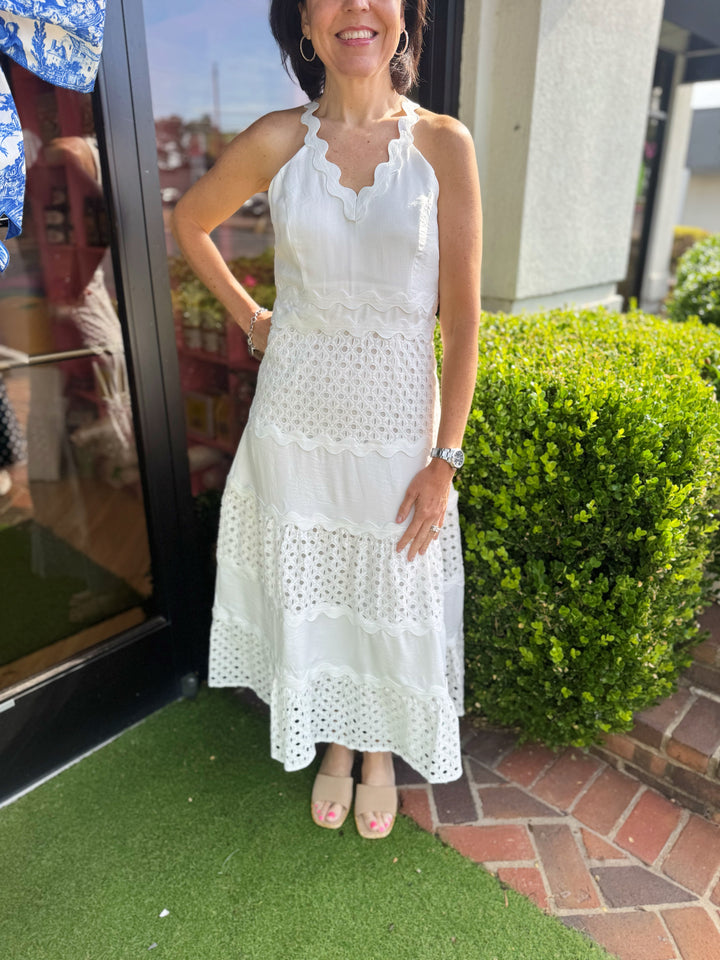 Emma Mixed Media White Maxi Dress