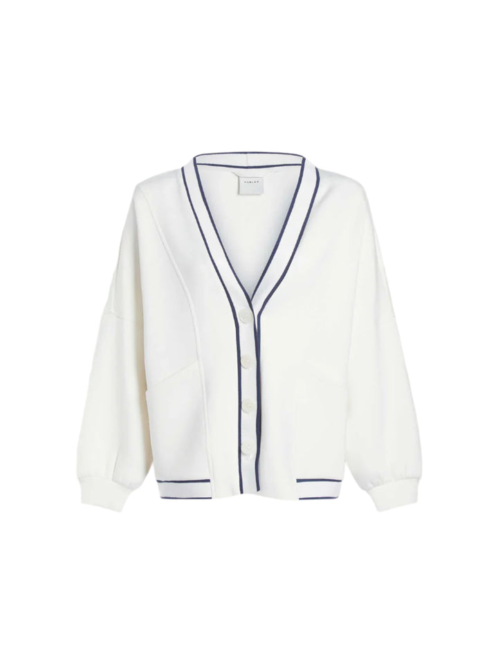 Inspired by classic country club attire, this off court layer is perfect for throwing on post-pickleball game. Cut to a boxy, oversized silhouette, the Decker features dolman sleeves with exaggerated dropped shoulders, hand pockets and stripe trim detailing.