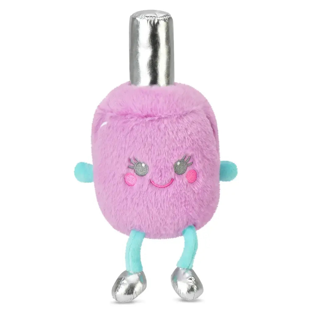 Plush nail polish with a smiling face on a white background