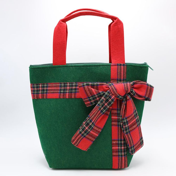 Felt Christmas Tote Bag with Plaid Bow