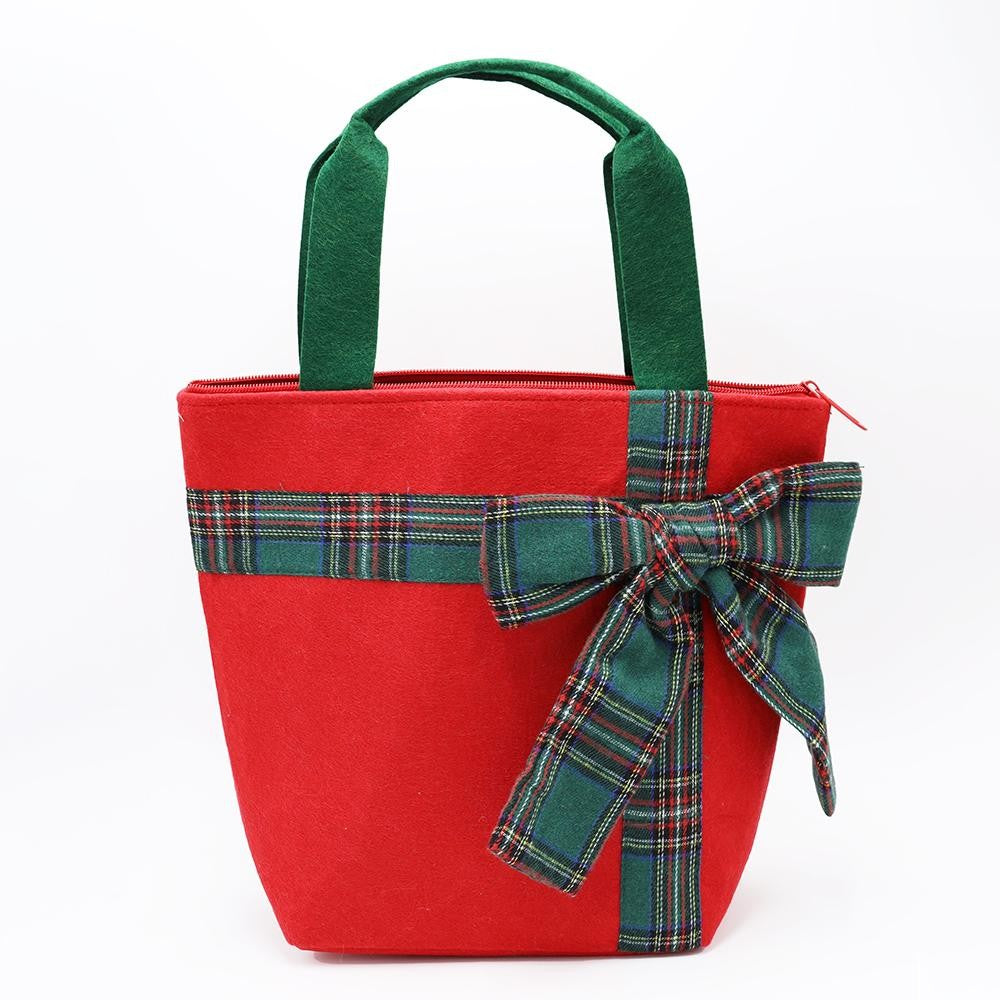 Felt Christmas Tote Bag with Plaid Bow