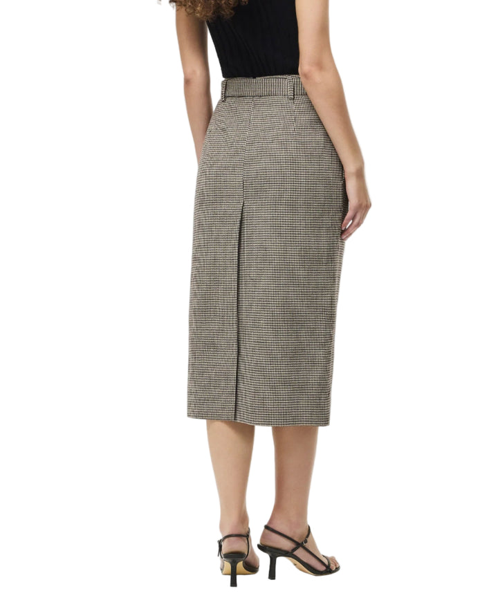 Houndstooth Belted Midi Skirt