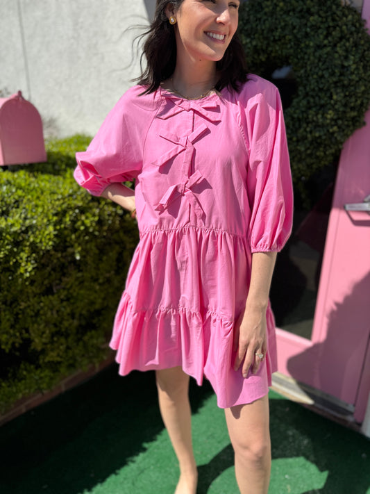 Bow Poplin Dress in Pink by Karlie