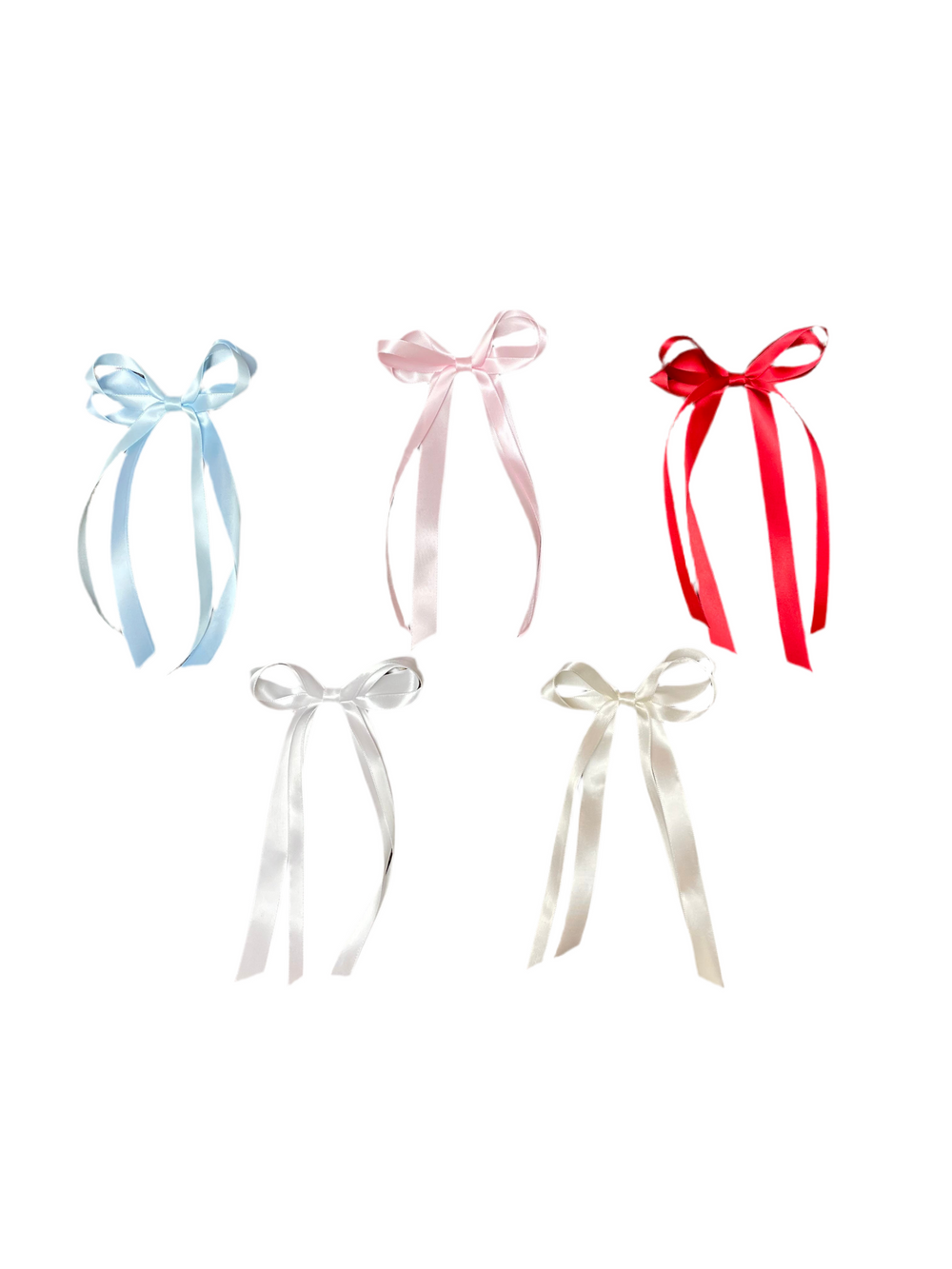 Set of five colorful satin ribbons on a white background