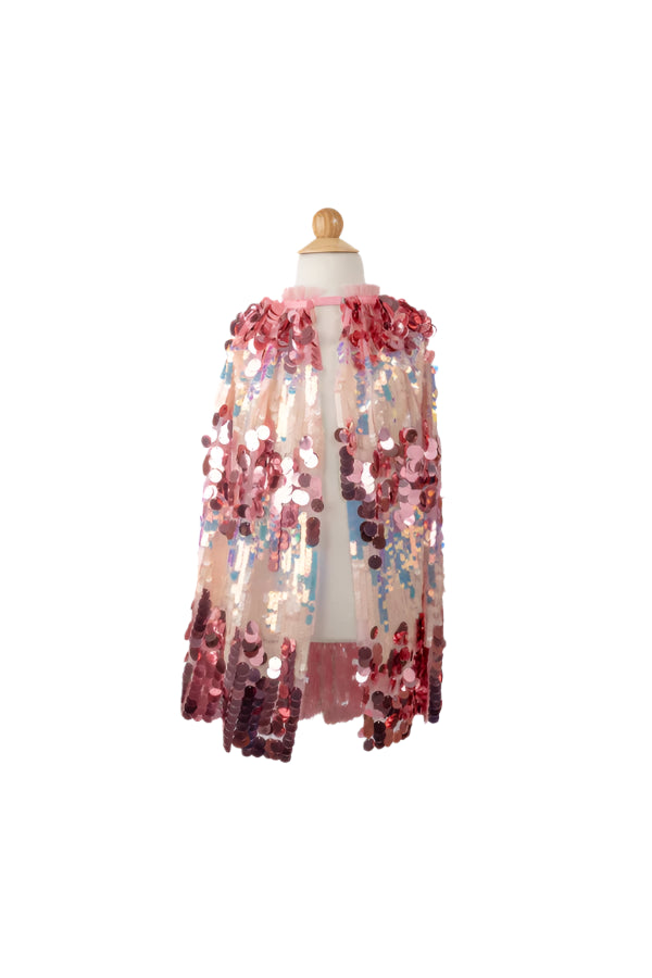Add a touch of glamour to any outfit with The 5th Avenue Pink Paillette! This unique and eye-catching cape features a dazzling combination of large dark pink sequins and smaller light pink sequins, alternating in four bold stripes down the length of the cape. The sequins catch the light with every movement, creating a shimmering effect that’s perfect for dress-up or special occasions.