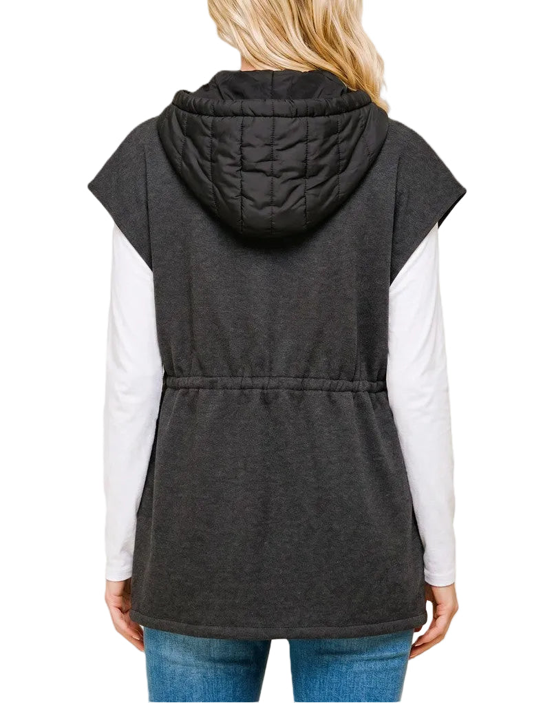 Hoodie Long Vest With Pockets