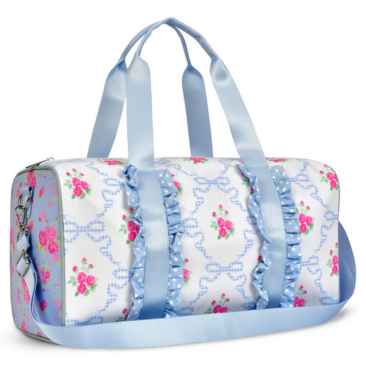 Nylon material

Lined

Inside zipper pocket / outside side pocket

Adjustable shoulder strap

Double 8" handles

17" 1/14 w x 10" h x 8 1/2" d